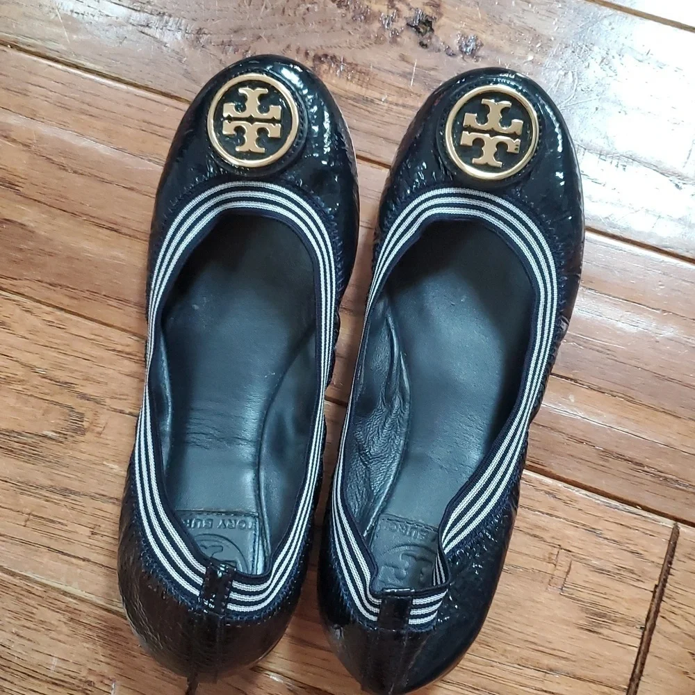 Tory Burch Caroline 2 Blue Patent Ballet Flats